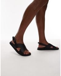 Mango - Cross Front Leather Sandals - Lyst