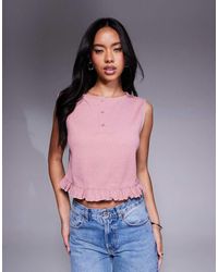 ASOS - Mouwloze Top Met Wafelstructuur En Ruches Aan De Zoom - Lyst