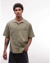 ASOS - Oversized Khaki Shirt With Revere Collar And Concealed Placket - Lyst