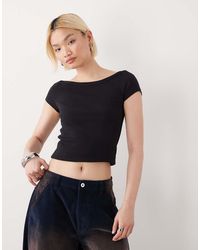 Noisy May - Ribbed Boat Neck T-shirt - Lyst