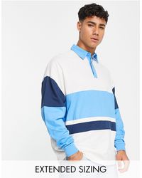 ASOS Polo oversize stile rugby a maniche lunghe color block - Blu