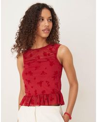 ASOS - Top Van Gevlokt Mesh Met Rimpeleffect En Peplumzoom - Lyst