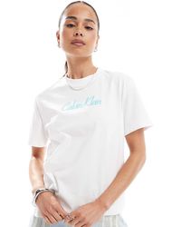 Calvin Klein - T-Shirt Bianca Con Scritta Del Logo - Lyst