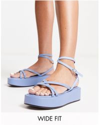 Truffle Collection - Wide Fit Strappy Ankle Strap Flatform Sandals - Lyst