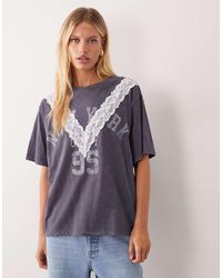 ASOS - Short Sleeve With Lace And Graphic Print Oversized T-Shirt - Lyst