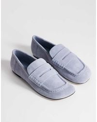 TOPSHOP - Daniel Real Suede Flat Square Toe Loafers - Lyst