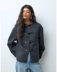 ASOS - Wool Blend Collarless Jacket With Frog Closure Trim - Lyst