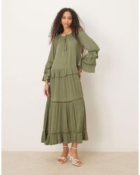 ASOS - Crinkle Ruffle Tie Front Maxi Dress With Flute Sleeve - Lyst