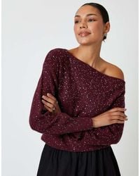 Threadbare - Knitted Sequin Slash Neck Jumper - Lyst