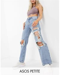 ASOS - Asos design petite – gerade geschnittene jeans im stil der 90er mit halbhohem bund und zierrissen - Lyst