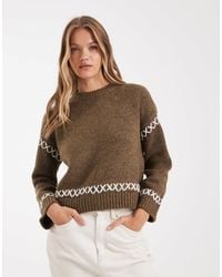 ONLY - Contrast Details Round Neck Jumper - Lyst