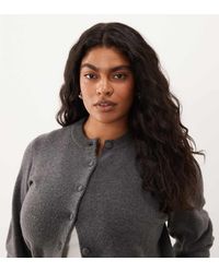 ASOS - Asos Design Curve Waisted Crew Neck Cardigan With Wool With Covered Buttons - Lyst