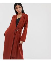 ASOS Abrigo largo con detalle de efecto carey - Rojo
