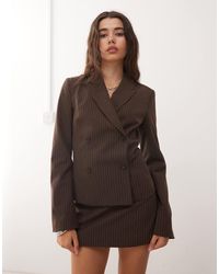 Weekday - Blazer d'ensemble à rayures et double boutonnage - marron - Lyst