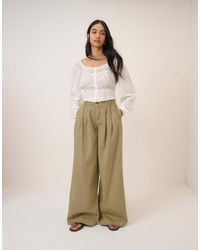 Nobody's Child - Pleated Cotton Wide Leg Trousers - Lyst