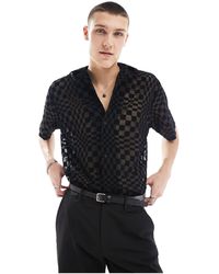 Twisted Tailor - Checkerboard Burnout Short Sleeve Revere Shirt - Lyst