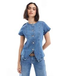 ASOS - Denim Button Up Short Sleeve Top - Lyst