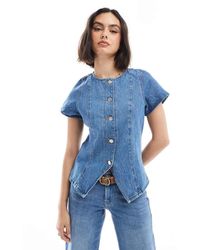 ASOS - Denim Top Met Knoopsluiting En Korte Mouwen - Lyst