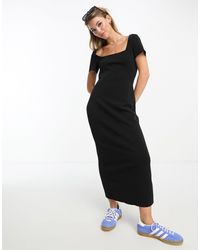Mango - Square Neck Short Sleeve Midi Dress - Lyst