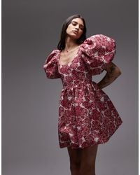 & Other Stories - Brocade Mini Dress With Statement Puff Sleeves And Deep Back - Lyst