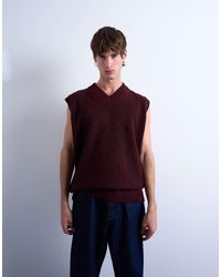TOPMAN - Débardeur oversize en maille à col v - bordeaux - Lyst