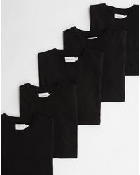 TOPMAN - Pack De 5 Camisetas Negras De Corte Estándar De - Lyst