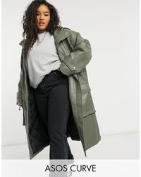 ASOS ASOS DESIGN Curve - Parka oversize imitation cuir avec doublure matelassée - Kaki - Vert