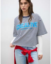 Stradivarius - T-shirt rayé et imprimé à manches courtes - Lyst