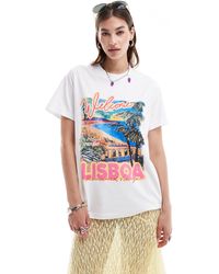 Reclaimed (vintage) - T-shirt oversize bianca con stampa di lisbona - Lyst