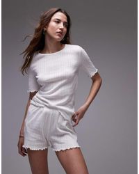 Mango - T-Shirt Del Pigiama Traforata Bianca Con Bordi Smerlati - Lyst