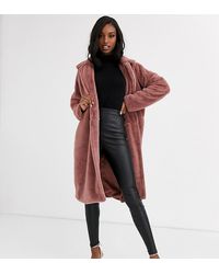 Missguided Longline Faux Fur Coat In Rose - Pink