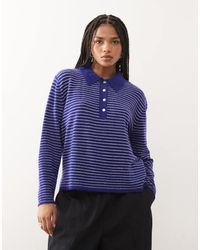 Lioness - Mayfair Knitted Collar Detail Boxy Long Sleeve Polo Jumper - Lyst