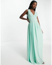 TFNC London - Bridesmaid Chiffon V Front Maxi Dress With Pleated Skirt Fresh Sage - Lyst