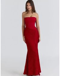 House Of Cb - Valerie Satin Lace Strapless Maxi Dress - Lyst