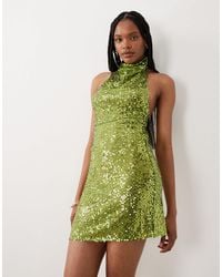 ASOS Disc Sequin Halter Mini Dress in Green | Lyst