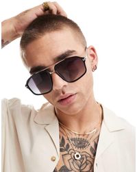 ASOS - Gafas De Sol Negras Degradadas De Estilo Aviador Con Detalle De Cadena Plateada De - Lyst