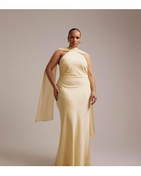 ASOS - Asos Design Curve Bridesmaids Halter Neck Satin Maxi Dress With Scarf Detail - Lyst