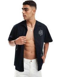 SELECTED - Camisa Negra Con Estampado Floral Abstracto Color Crema Y Cuello De Solapas De - Lyst