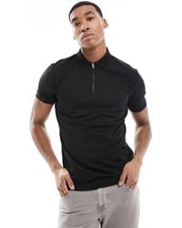SELECTED - Half Zip Polo Shirt - Lyst