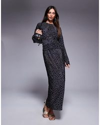 ASOS - Vestito Lungo A Pois Plissé Accollato A Maniche Lunghe Avvolgente - Lyst