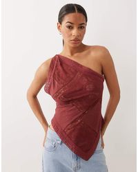 ASOS - Crinkle Lace Mix One Shoulder Asymmetric Top - Lyst