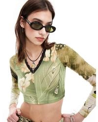 Reclaimed (vintage) - Revived X Glass Onion Crop Top With Lace Trim-multi - Lyst