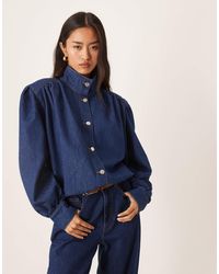 ASOS - Denim Gathered Shoulder Funnel Neck Jacket - Lyst