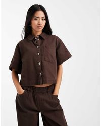 Pieces - Textured Twill Short Sleeve Boxy Shirt Co-ord - Lyst
