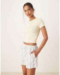 Abercrombie & Fitch - Pantalones Cortos A Rayas Azules Con Lazada En La Cintura De Popelina De - Lyst