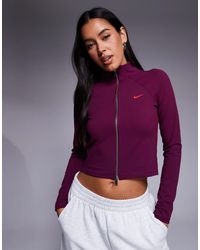 Nike - Gym life - top à fermeture éclair à double curseur à manches longues et logo virgule - bordeaux - Lyst