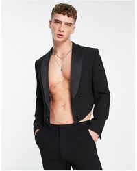 ASOS - Cropped Suit Jacket With Contrast Satin Lapel - Lyst