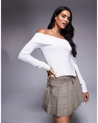 Princess Polly - Brisa Ribbed Knit Bardot Long Sleeve Asymmetric Hem Top - Lyst