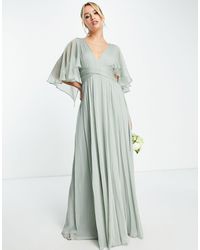 ASOS - Bridesmaid Ruched Bodice Drape Maxi Dress With Wrap Waist And Flutter Cape Sleeve - Lyst