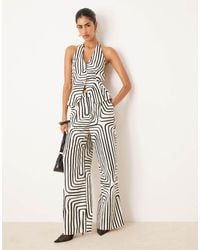 Mango - Co-ord Scribble Print Linen Mix Wide Leg Trouser - Lyst